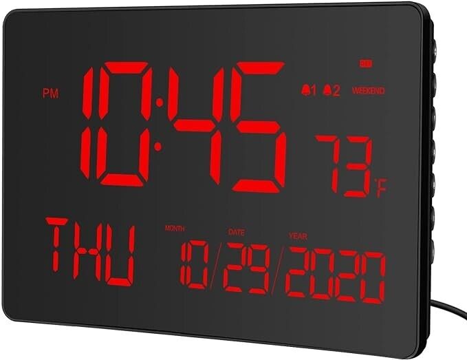 Kadams Large LED Digital Wall Clock, 10 inch, Black and Red