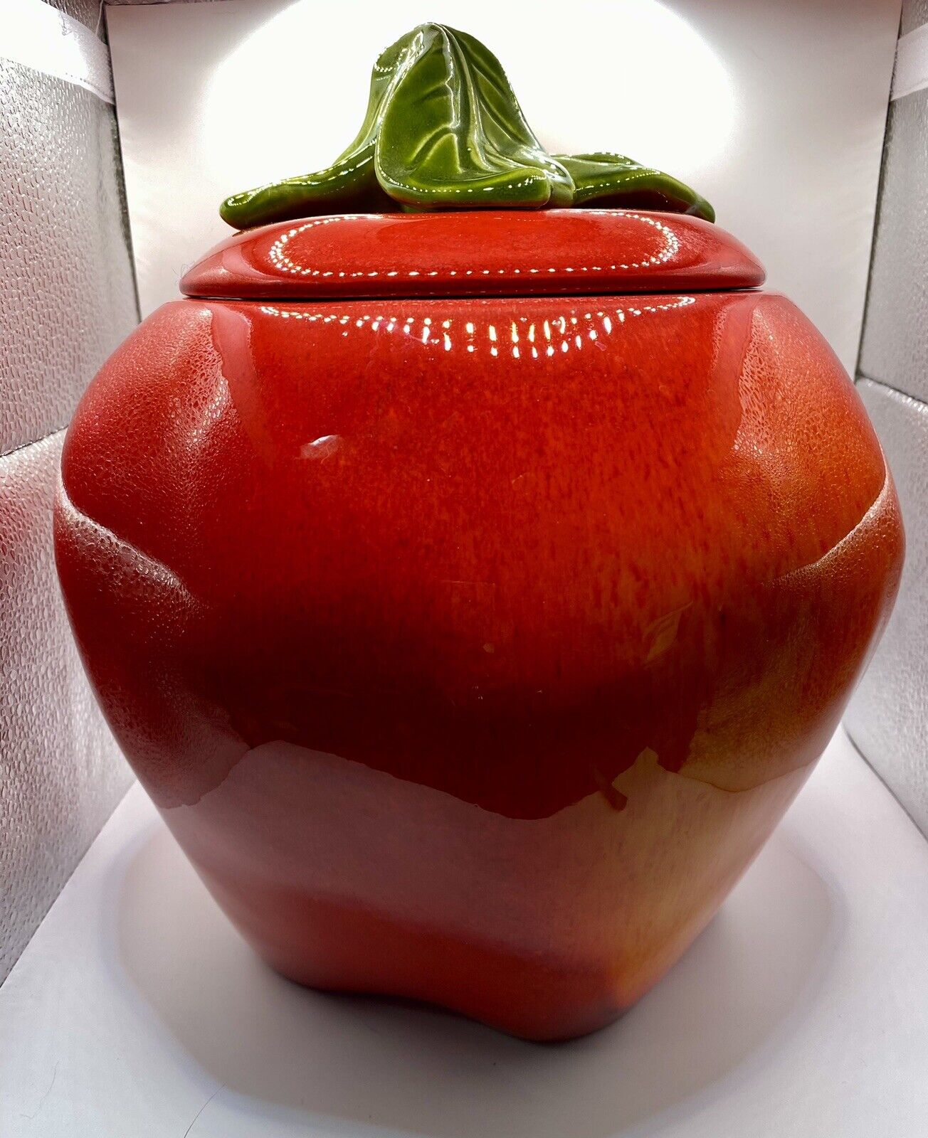 Vintage Maurice of California, USA Ceramic Red Apple Cookie Jar, model FR-214