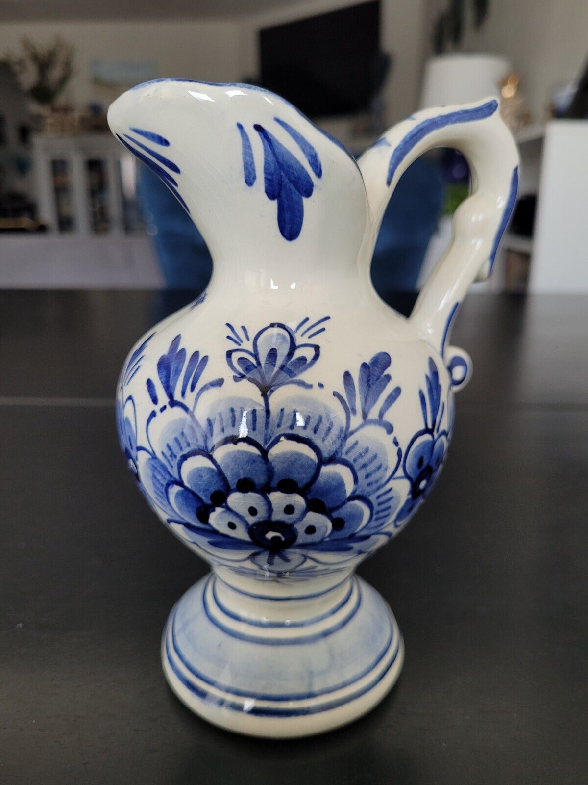 Early Delfts Handpainted Floral Themed Water Pitcher