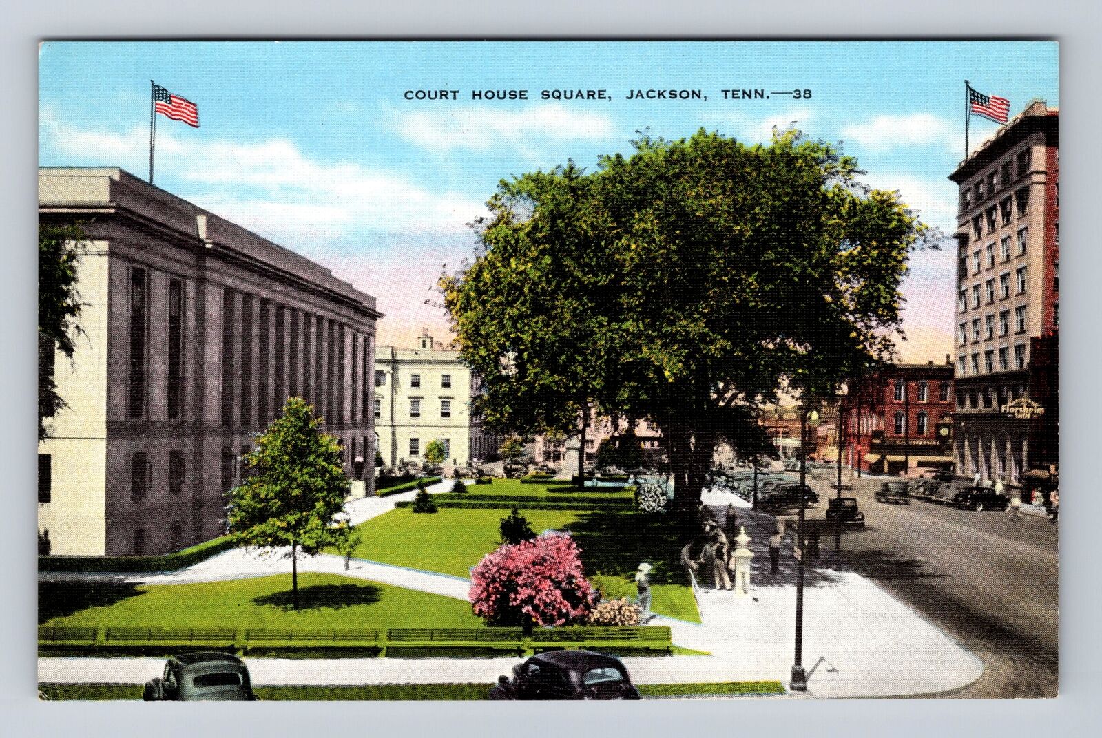 Jackson TN-Tennessee, Courthouse Square, Antique, Vintage Souvenir Postcard