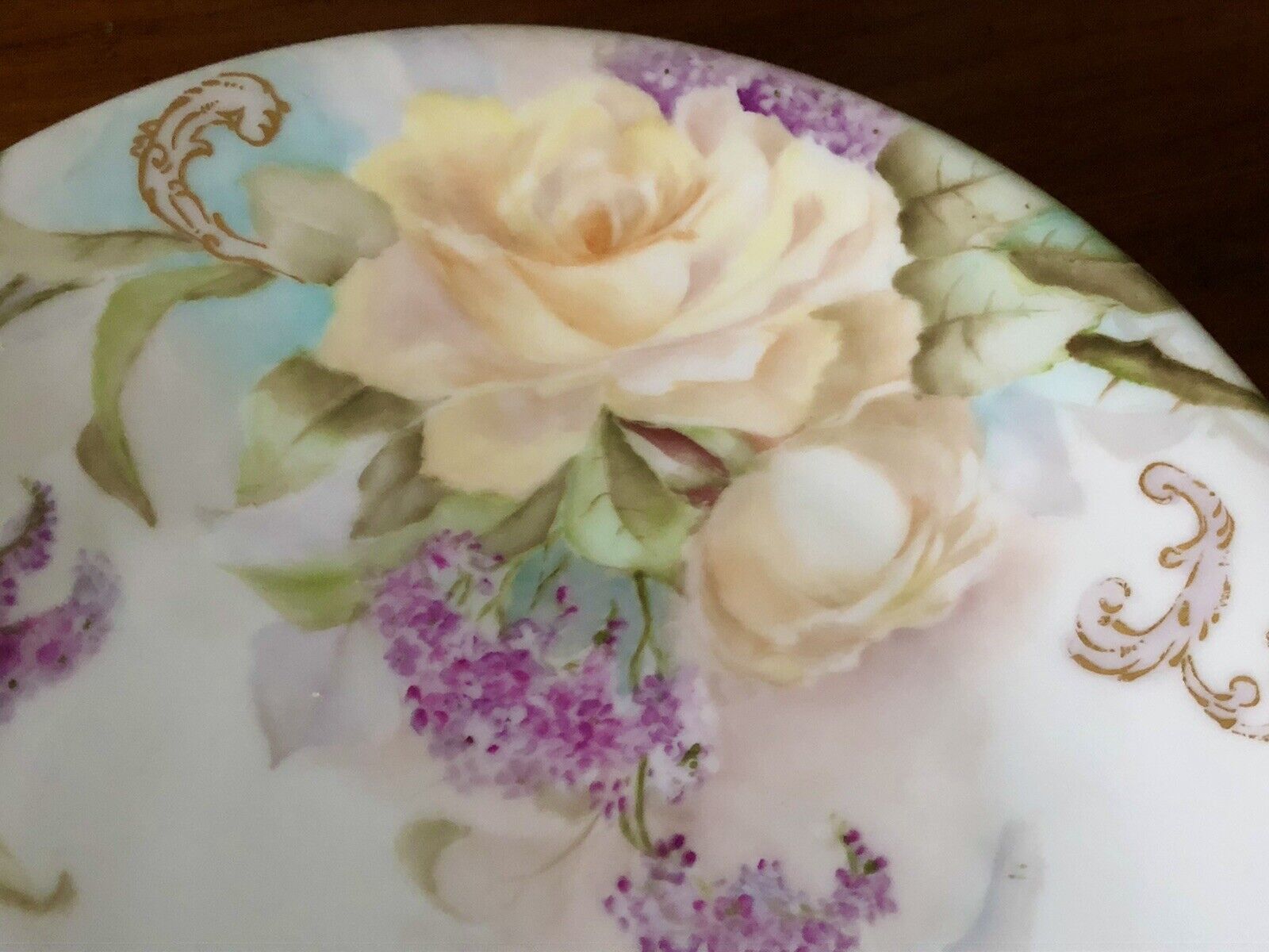 Antique T&V France Porcelain Hand Painted Floral Flowers Plate 5 of 12 Yel Rose