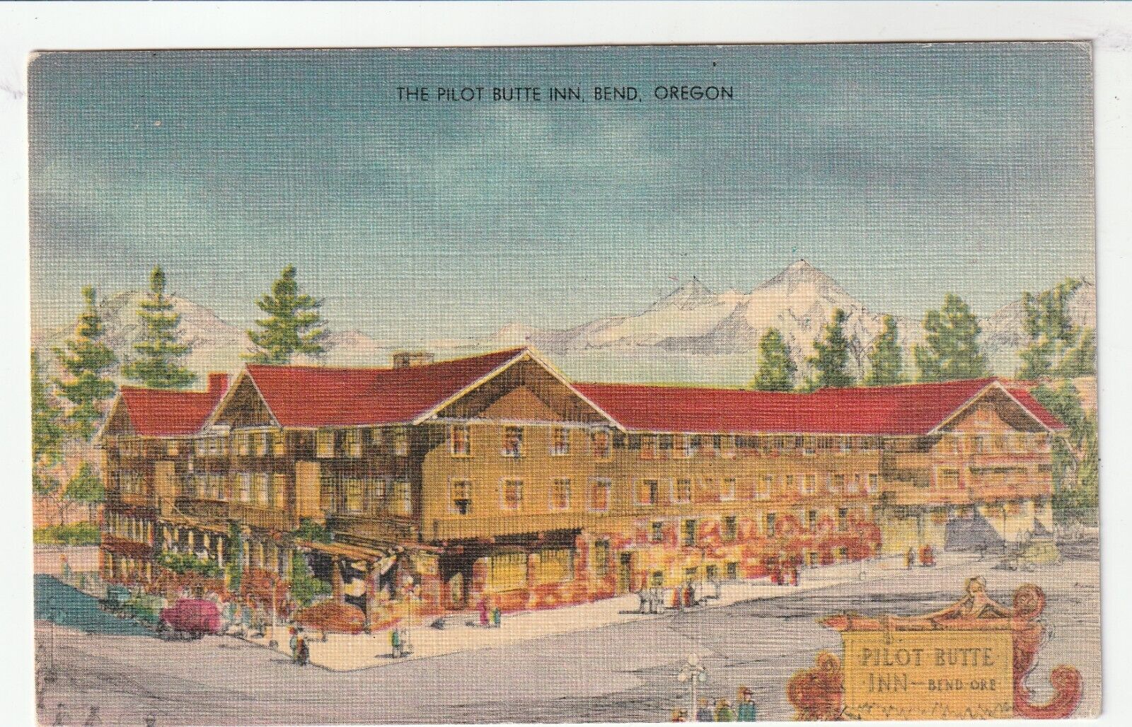 Bend OR-Oregon, Pilot Butte Inn, Advertising, Vintage Linen Postcard