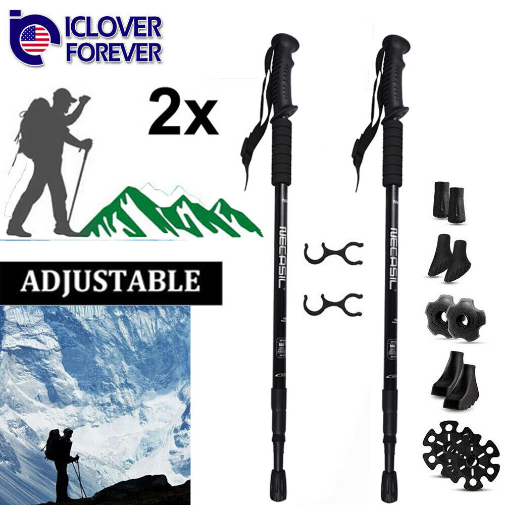 2PACK Trekking Walking Hiking Sticks Poles Adjustable Telescoping Alpenstock