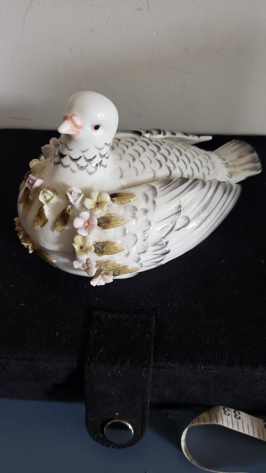 Vintage Porcelain Pigeon Trinket Box 6 Inches