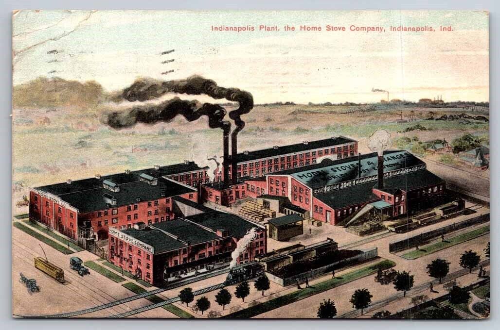 Home Stove Co. Plant Indianapolis IN Indiana Trains 1909 Postcard