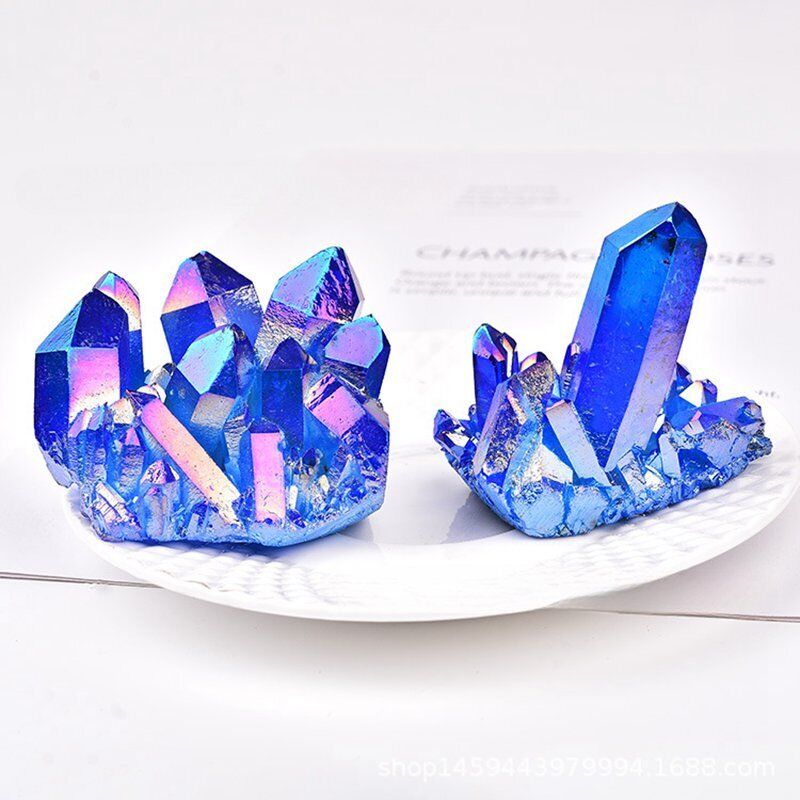 AAA Natural Blue Aura Titanium Quartz Crystal Cluster VUG Specimen Healing Stone