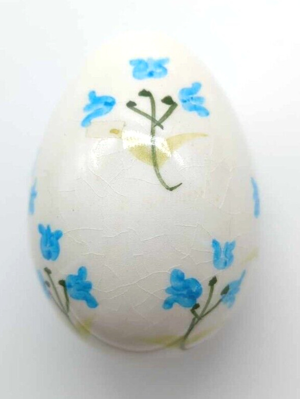 Vintage 1950s Secla Hand Painted Porcelain Easter Egg With Blue Flowers Portugal