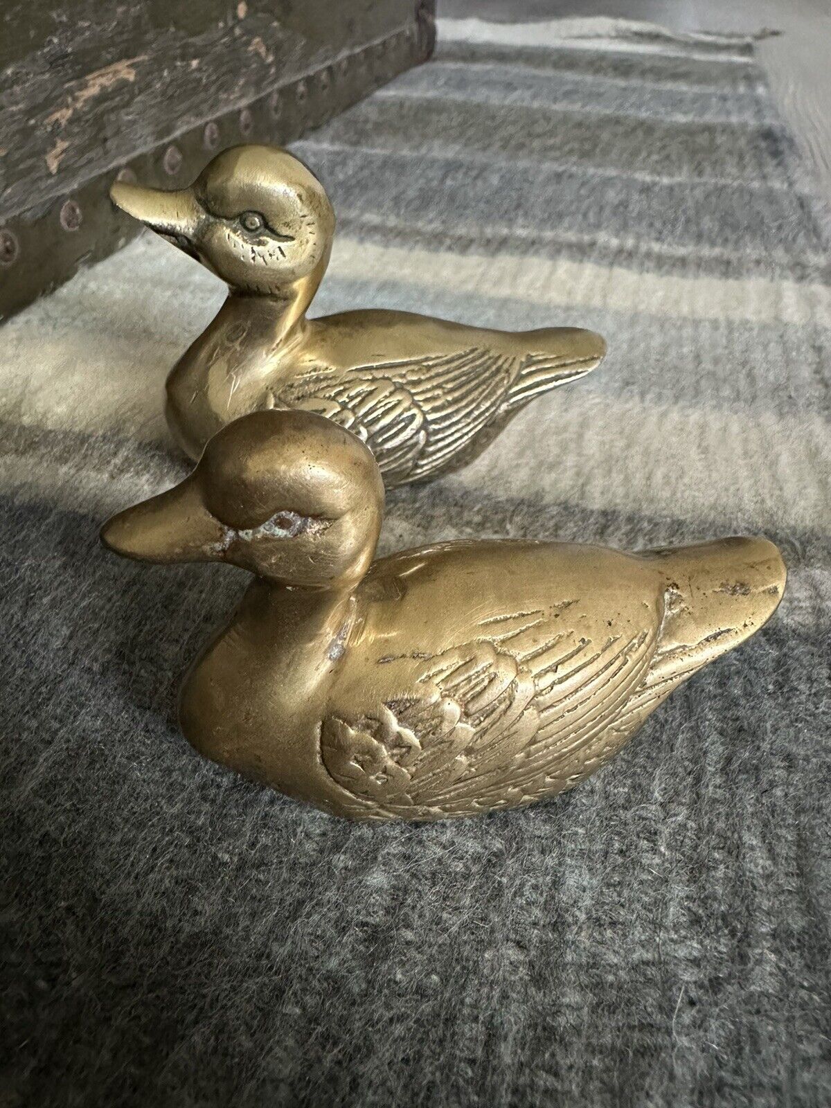 Vintage Pair Brass Ducks Small Figurines