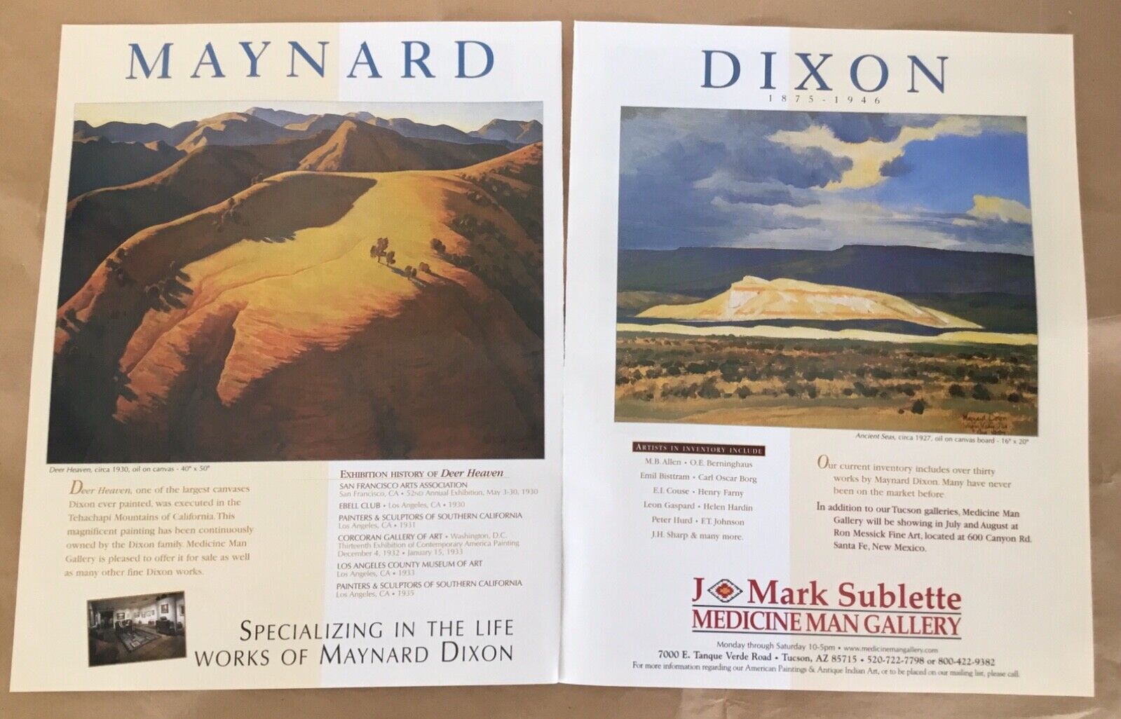 Maynard DIxon at J Sublette gallery exhibition ad 1997 vintge art magazine print