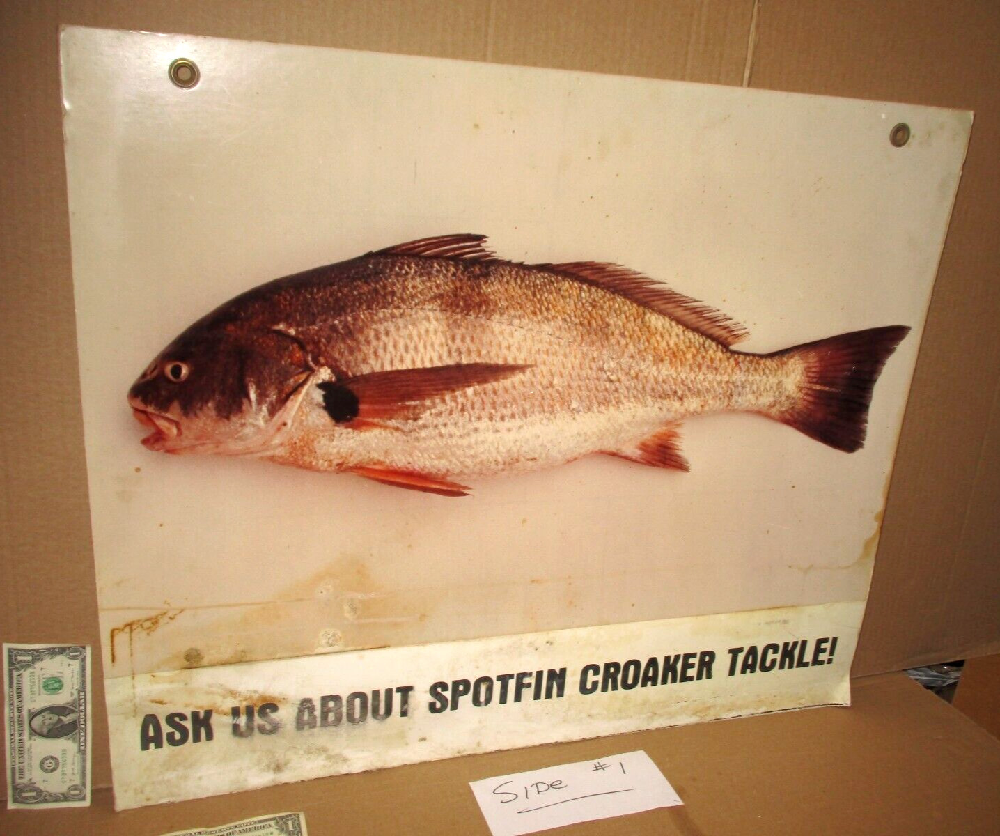 BAIT SHOP -Ask Us About Croaker Tackle -TWO SIDED- VINTAGE -GIANT SIZE Fish Sign