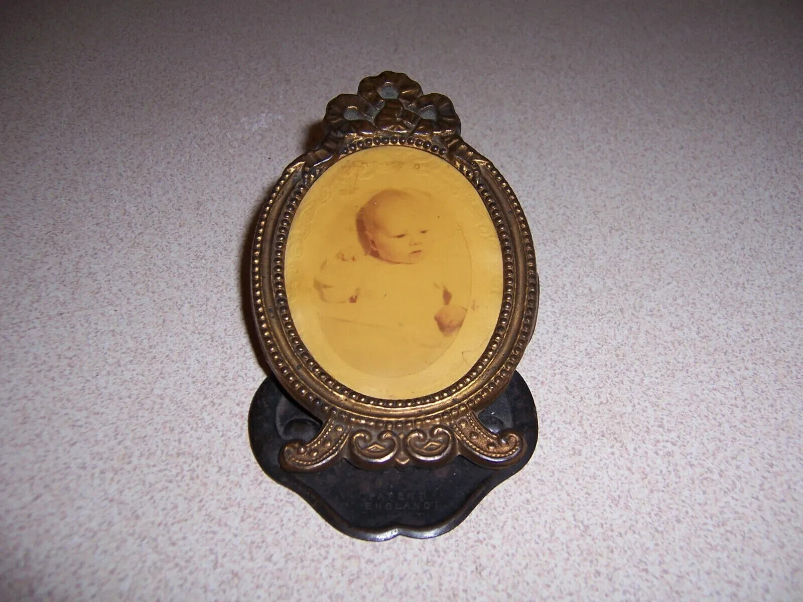 Antique VTG Brass-Plate Metal Photo Frame Clip, Reciept Holder - Patent England