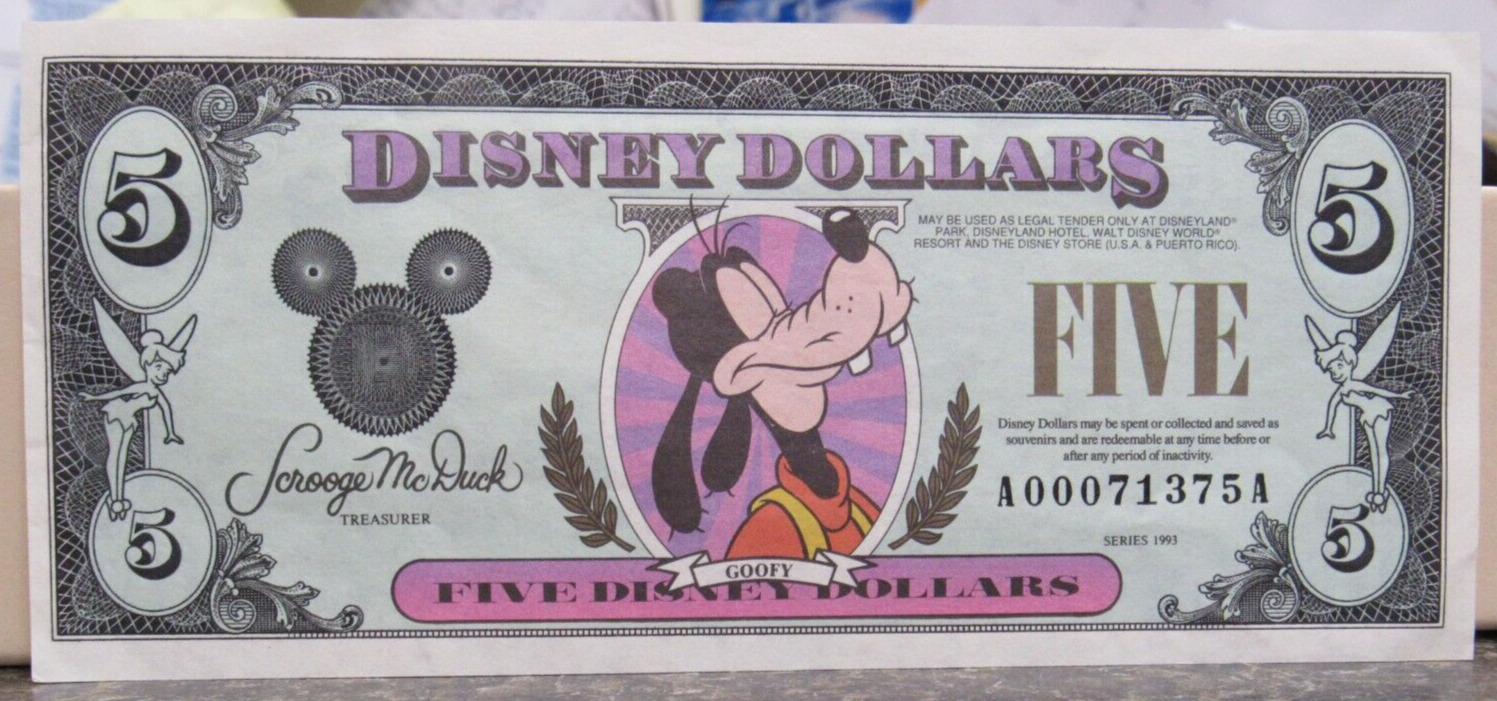 1993 A $5 Walt Disney Dollars GOOFY A00071375A
