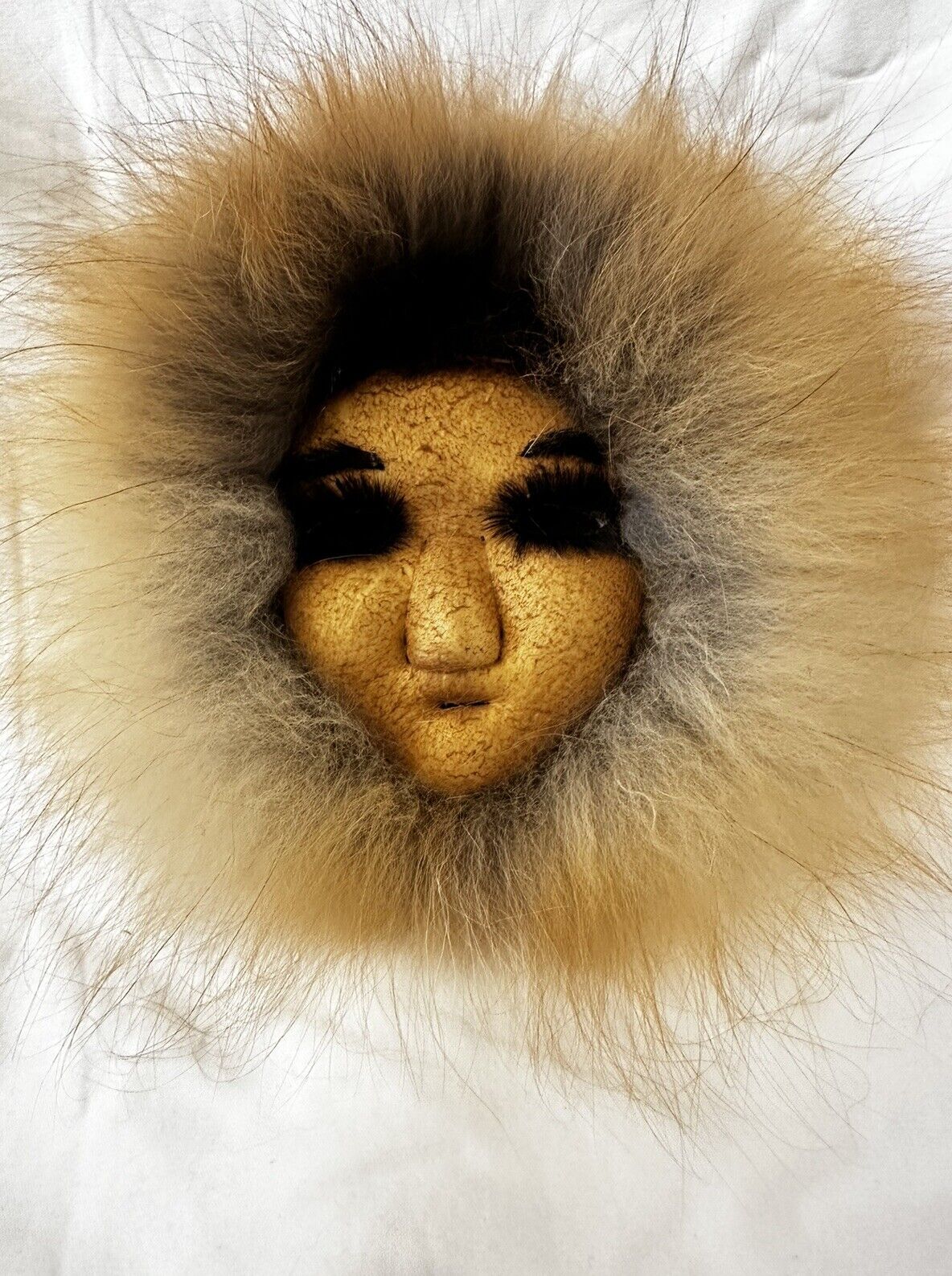 Vintage-Authentic Native Alaskan Fur & Skin Mask Inuit Eskimo Fox Fur Hand Made