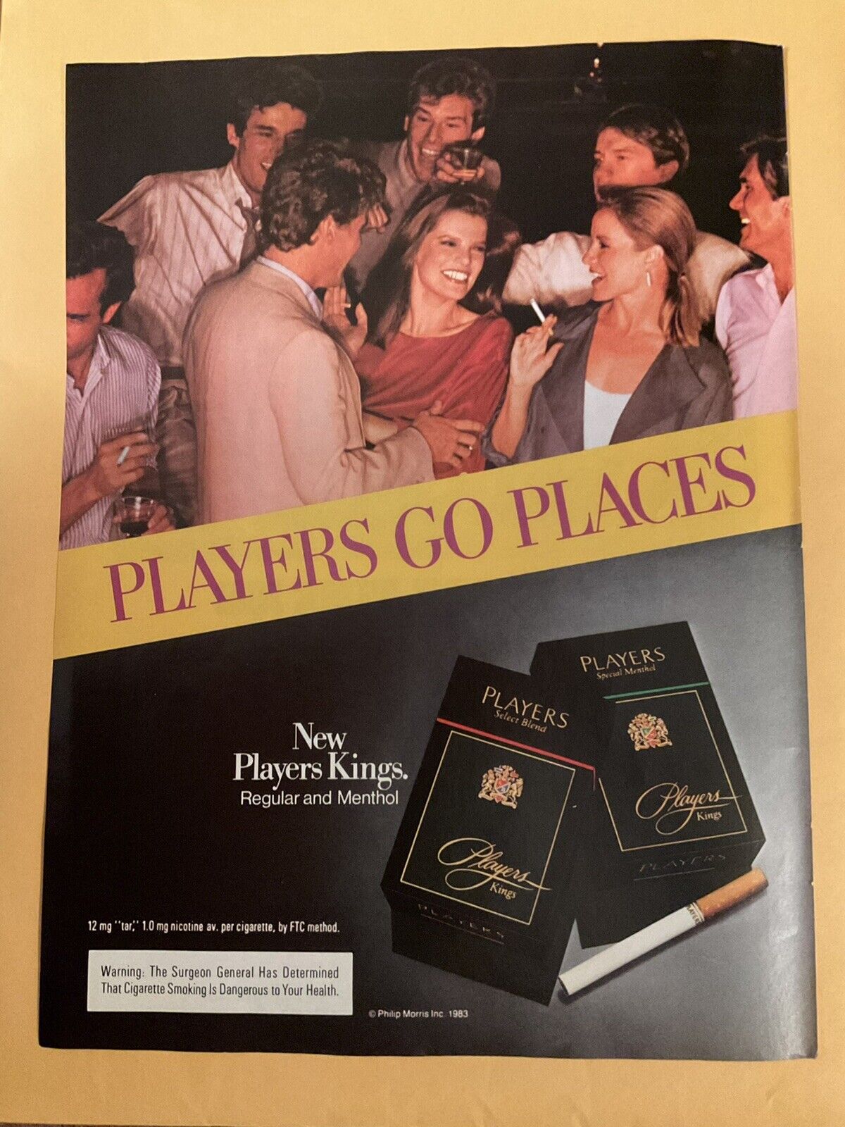 1983 Players Cigarette Vintage Print Ad, Go Places Bar Hot Women Original 83-1