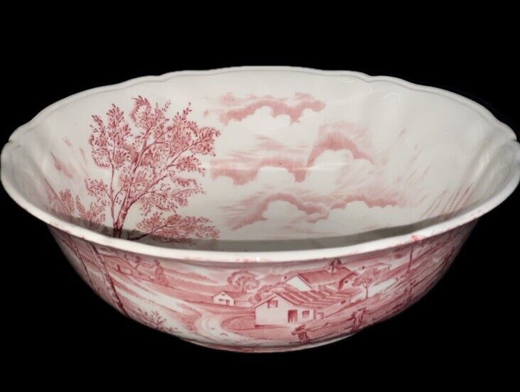 ANTIQUE ALFRED MEAKIN STAFFORDSHIRE BOWL 9” REVERIE PINK & WHITE TRANSFERWARE