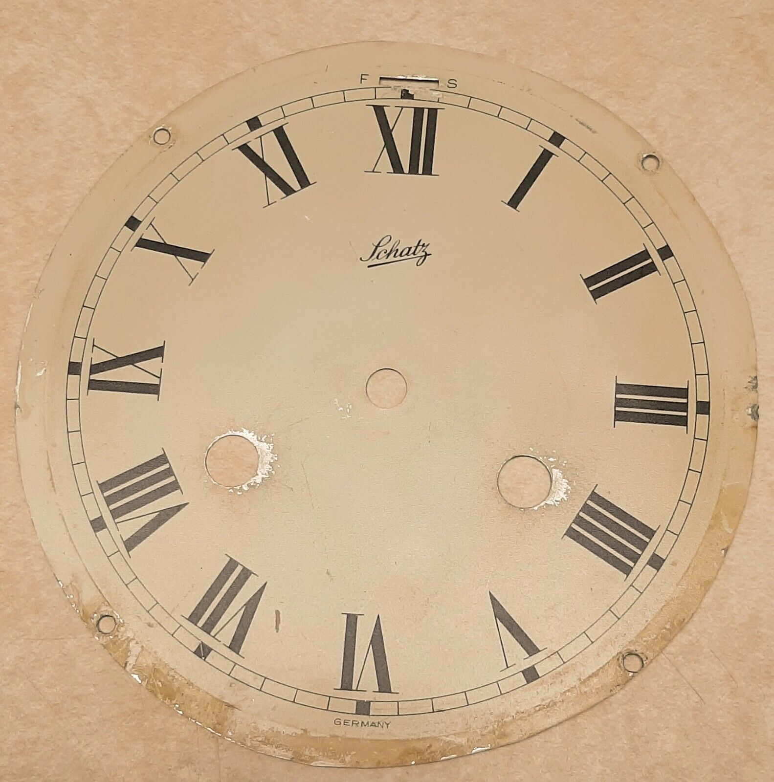 Vintage Metal Schatz Clock Dial 5 11/16\