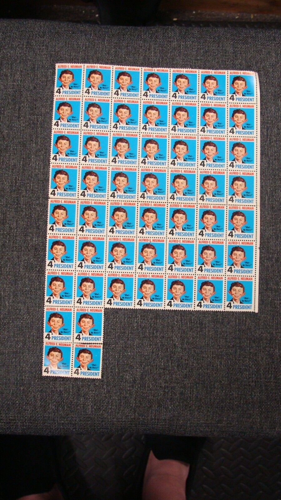 Vintage Mad Magazine Novelty Sheet of Alfred E Newman For President Stamps 1970s