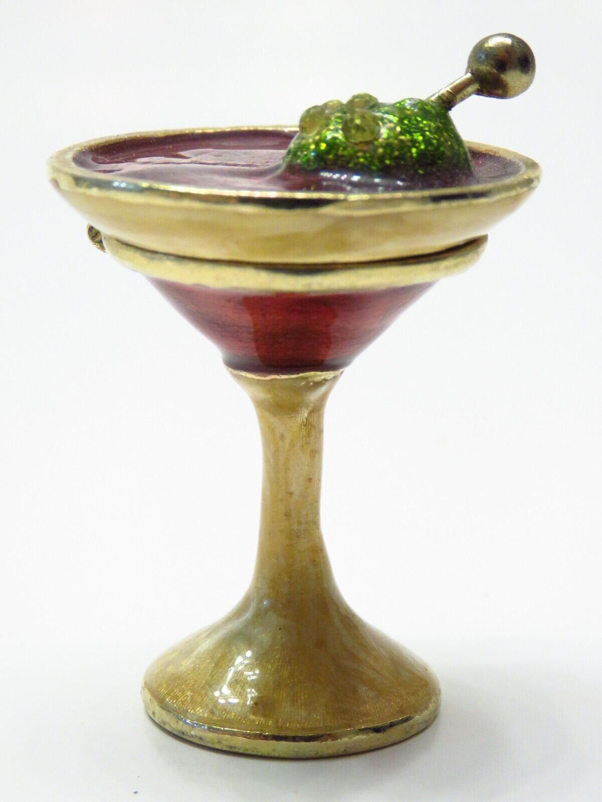 Monet Martini Glass Enamel Crystals Trinket Box