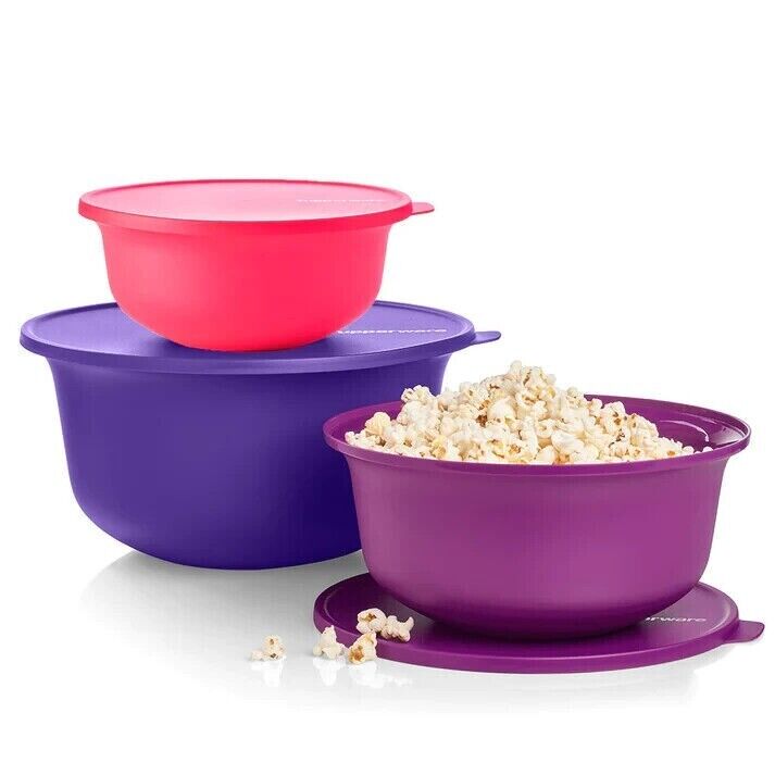 Tupperware Aloha Home Serving Mixing 3pc Bowl Set With Matching Lids NEW
