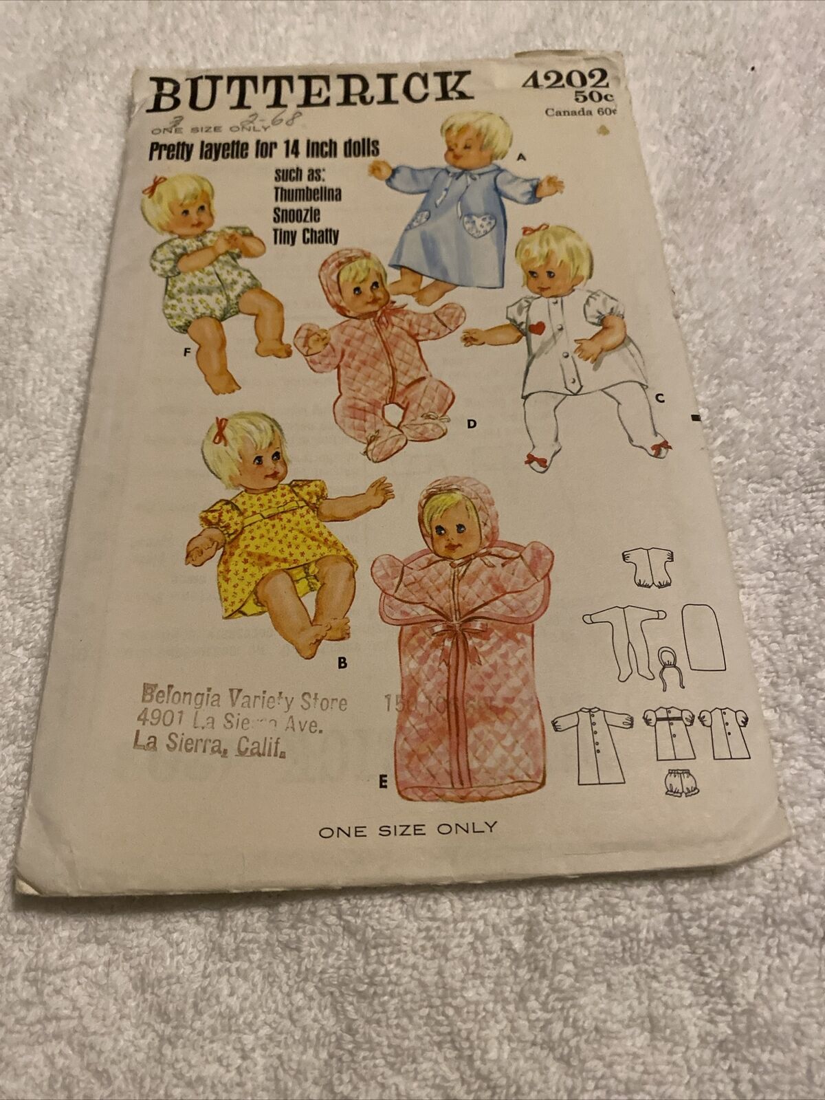 Vintage (Circa 1970\'s) Butterick Pattern #4202. Pretty Layette for 14 Inch Doll.