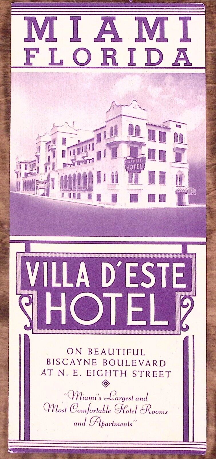 1930s MIAMI FL VILLA D'ESTE HOTEL 8th STREET BISCAYNE BOULEVARD BROCHURE Z3392