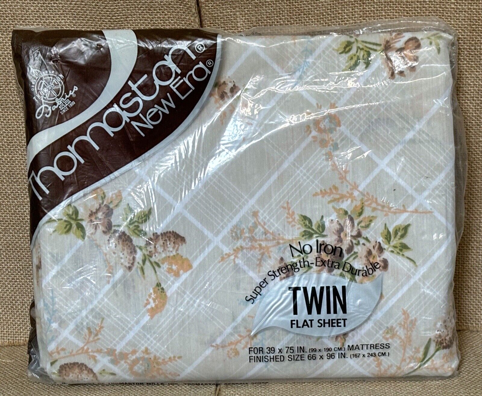 Vintage Thomaston New Era Beige Lattice Floral Twin Flat Sheet Cutter Fabric