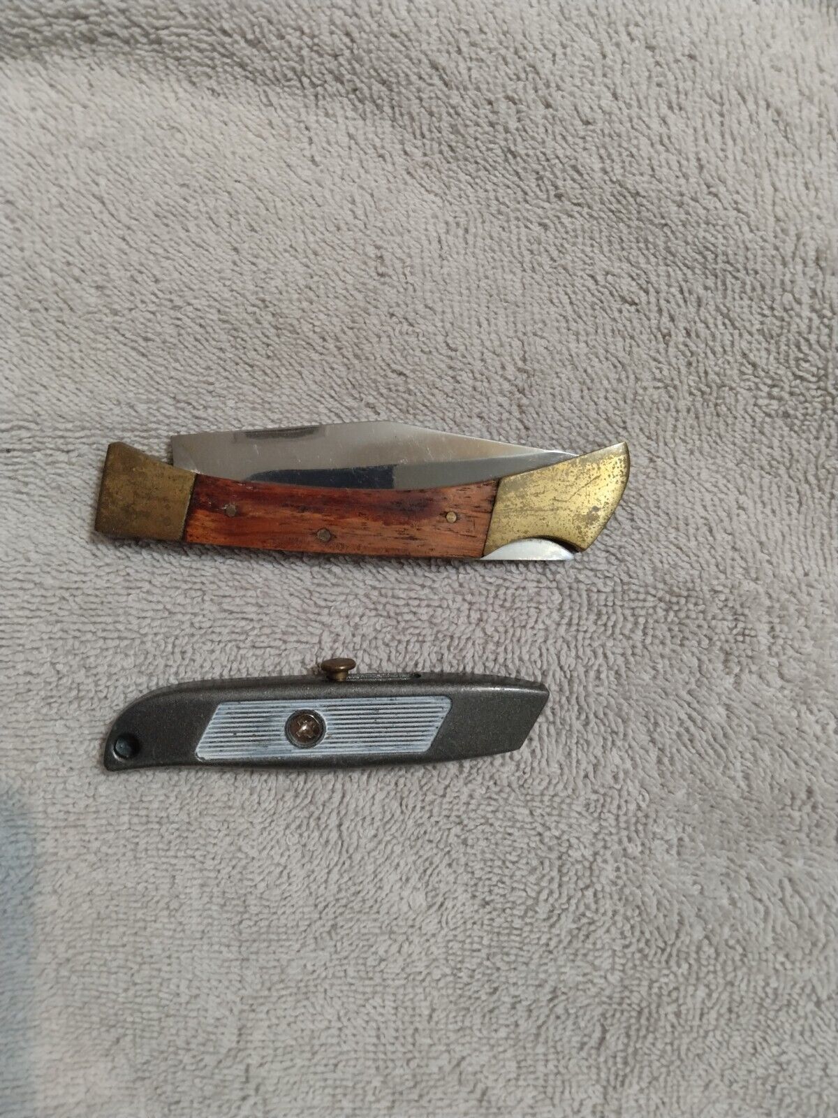 Vintage Wood grain Pocket Knife And Vintage Box Cutter