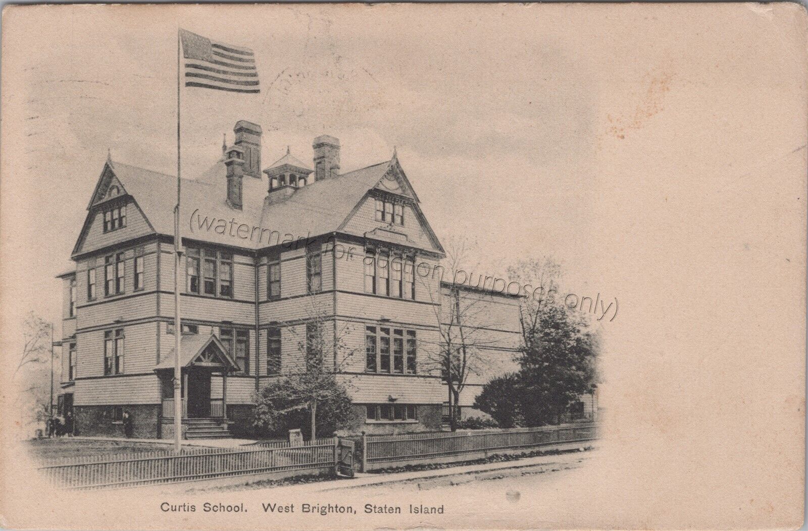 West Brighton, Staten Island, NYC: 1908 Curtis School Vintage New York Postcard
