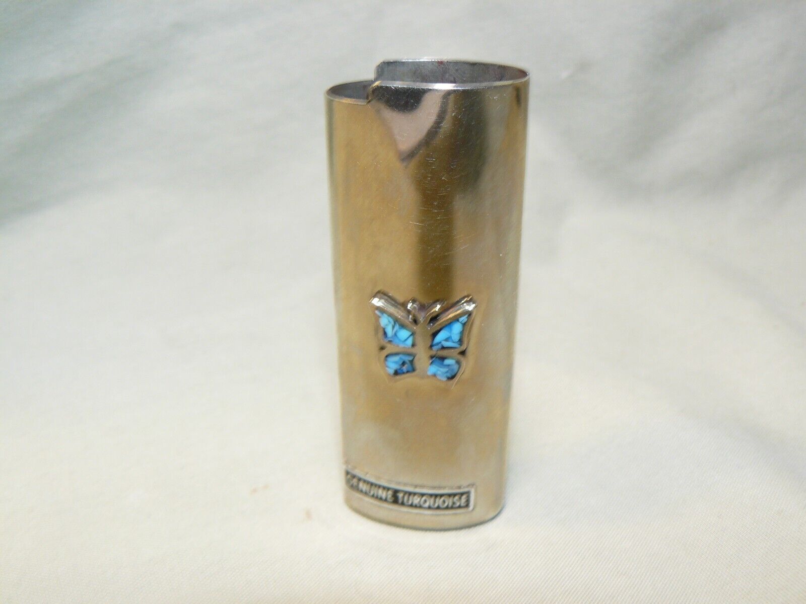 Vintage Genuine Turquoise Bic Lighter Case with Butterfly