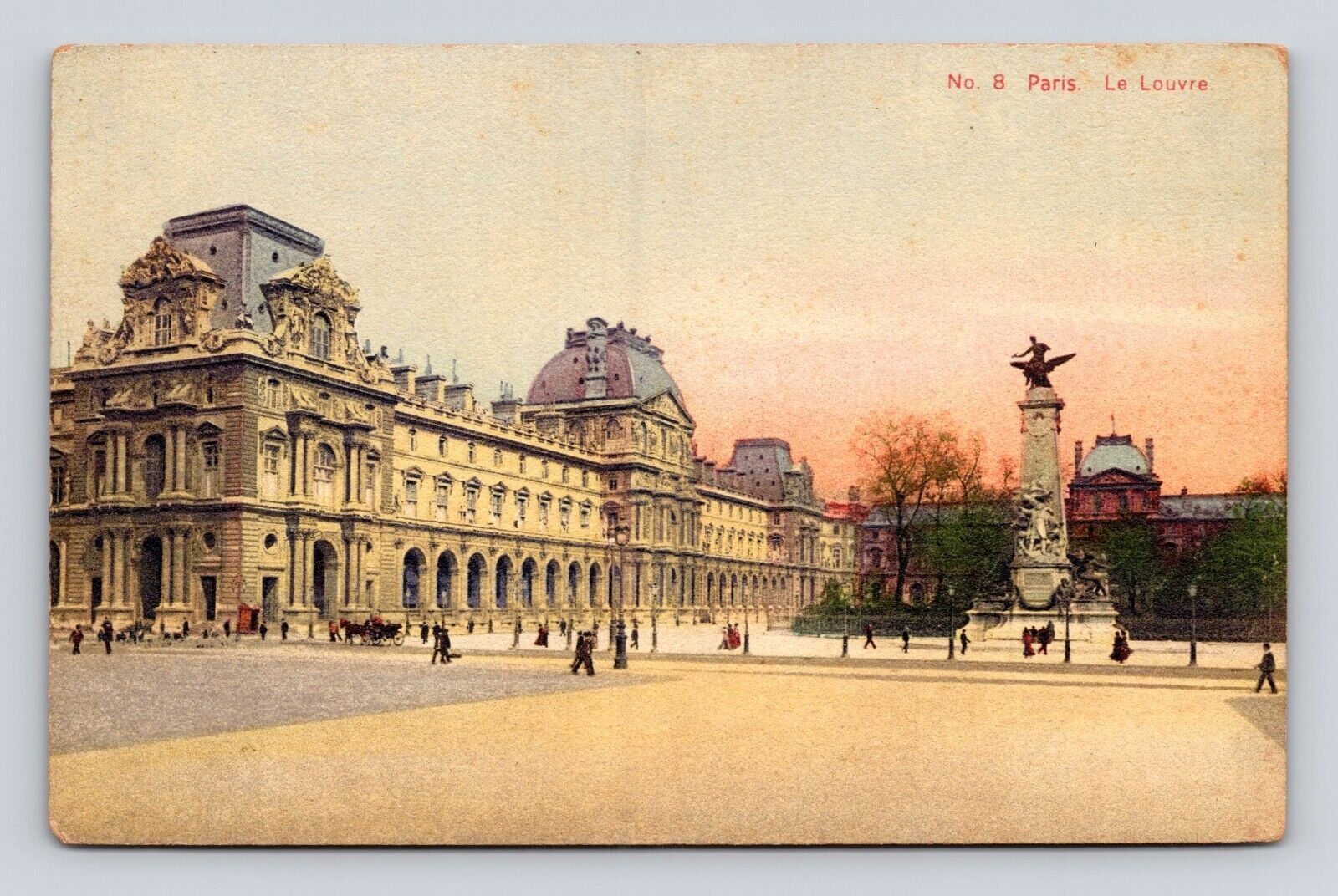 Antique Old Postcard PARIS FRANCE LE LOUVRE HORSE CARRIAGE BUGGY