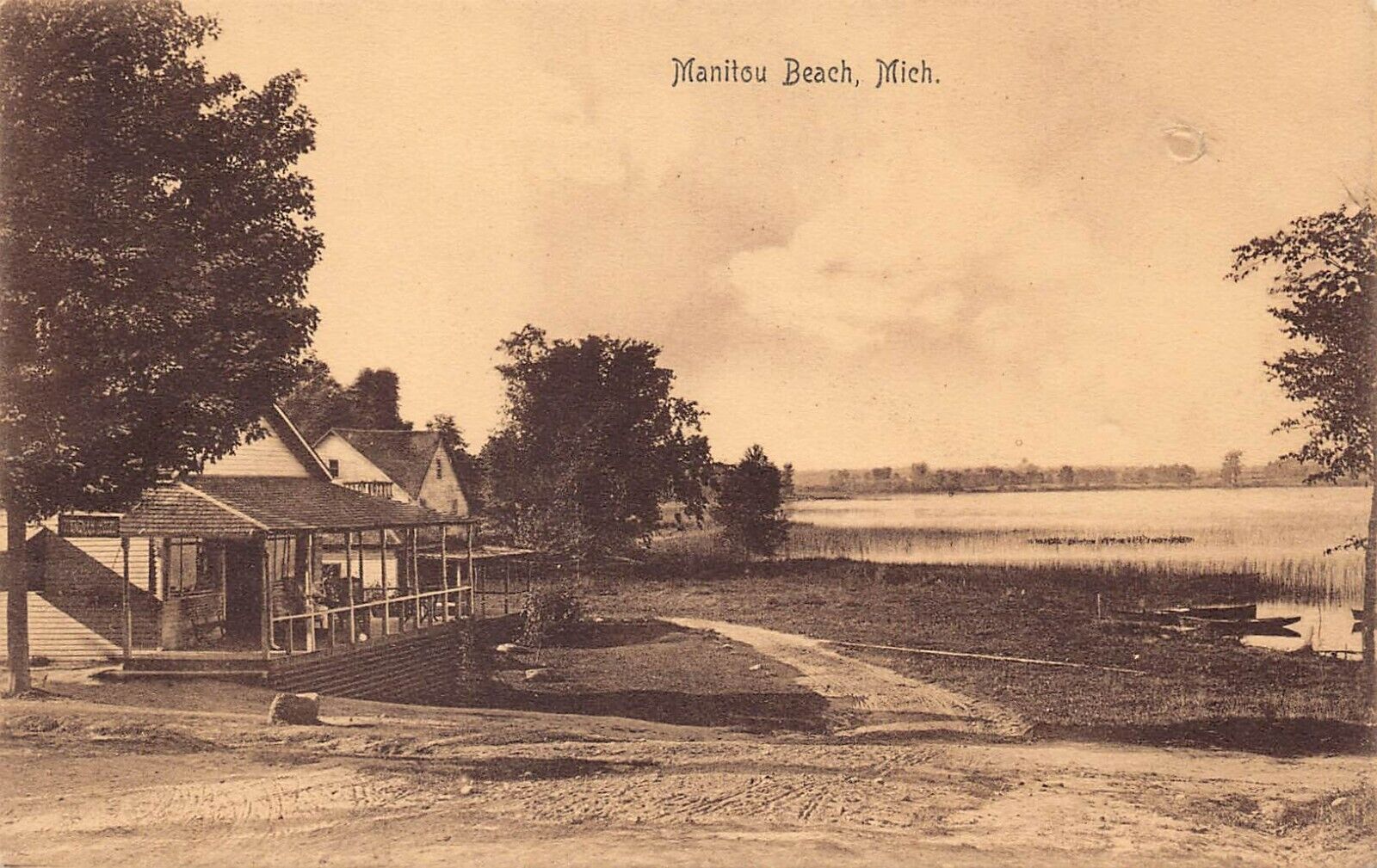 Manitou Beach MI Michigan Bathing Boats Devils Lake Sepia c1910 Vtg Postcard Z10
