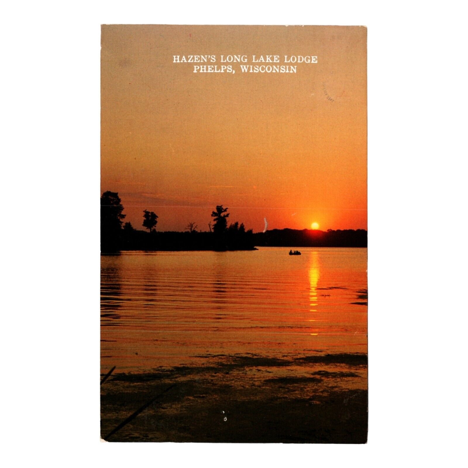 1980 Phelps WI Hazen\'s Long Lake Lodge Sunset Postcard