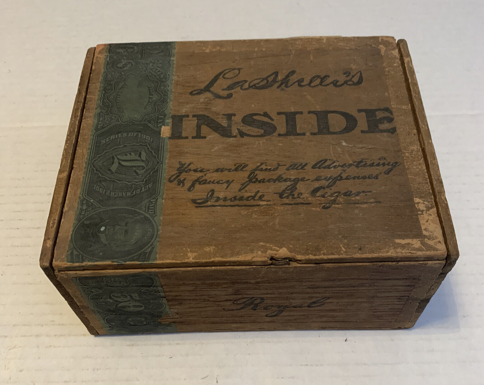 La Shelle Inside Cigar Box 1901 Tax Stamp Antique Vintage Royal