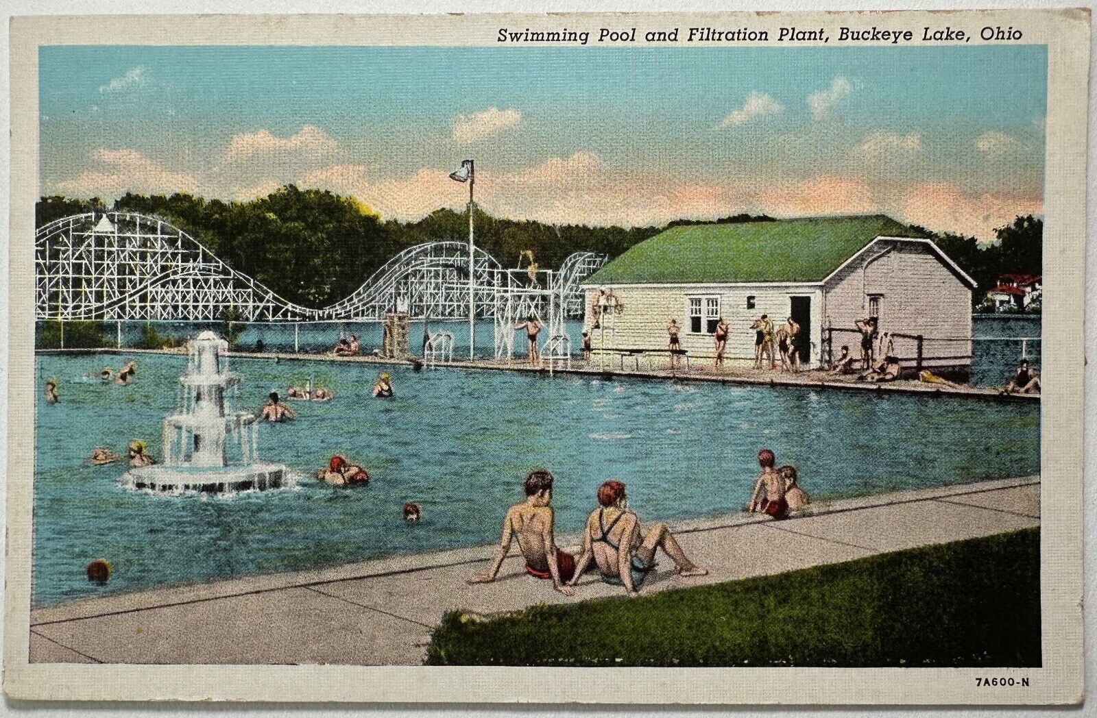 Roller Coaster Swimming Pool Buckeye Lake Ohio Postcard