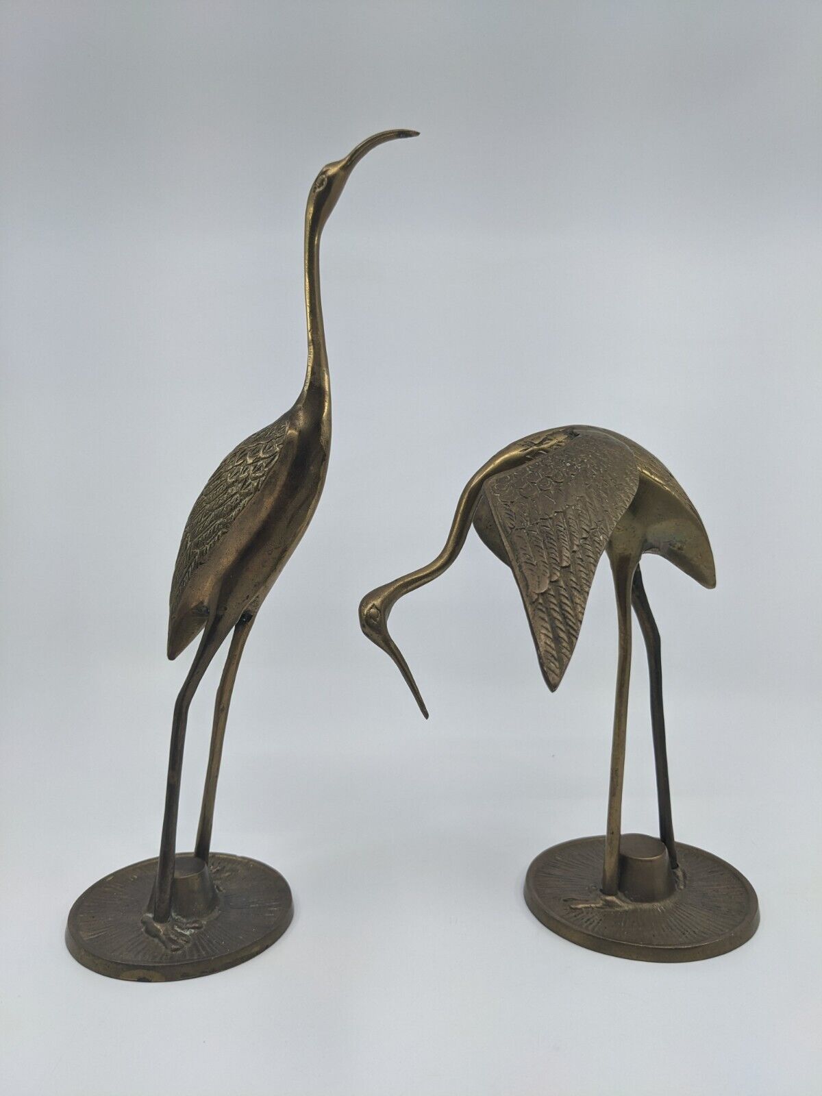 🔥Vintage Enesco Pair Brass Cranes Egrets Herons Figurines MCM