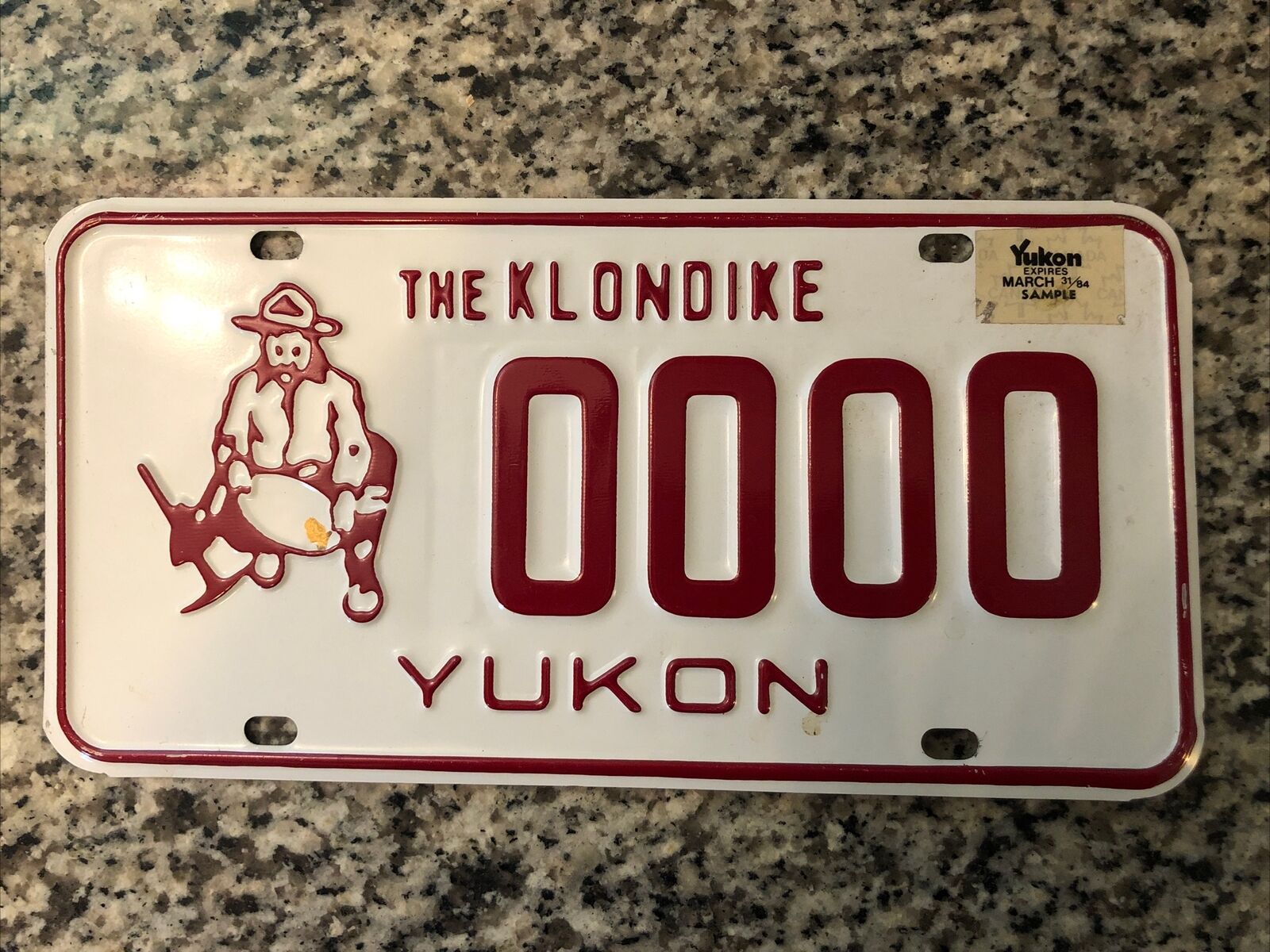Vintage The Klondike Sample License Plate  #0000 Yukon Gold Miner 1980's