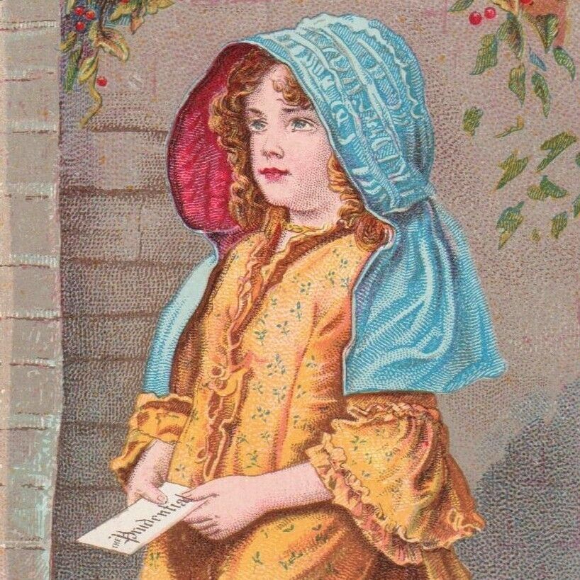 1880s Prudential Insurance Victorian Trade Card Young Girl & Letter NJ