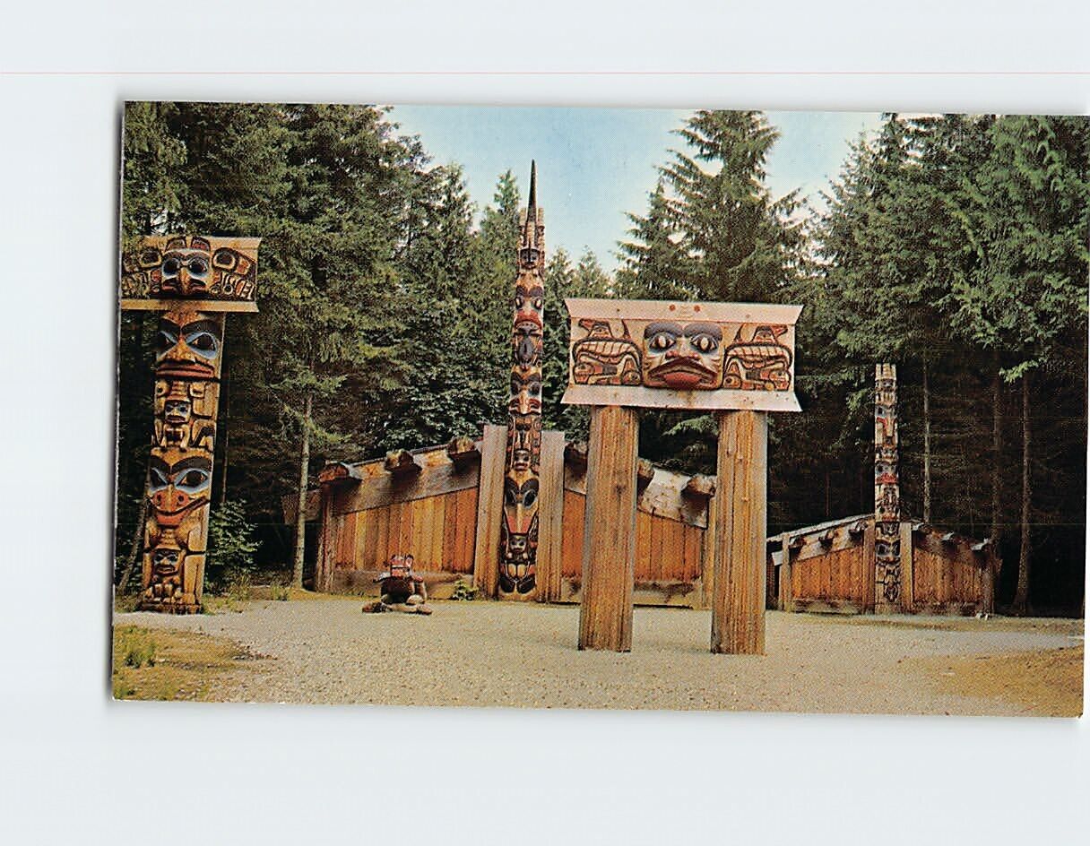 Postcard Coast Indian Village Totems British Columbia Canada