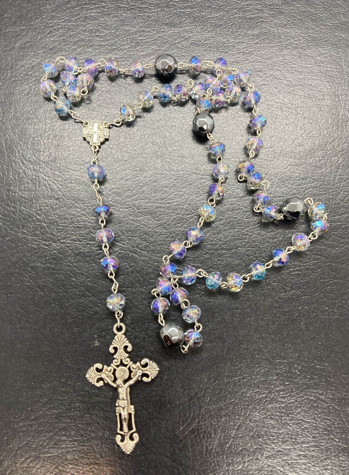 19” OA Rosary - Aurora Borealis Rhinestones , Beautiful Used
