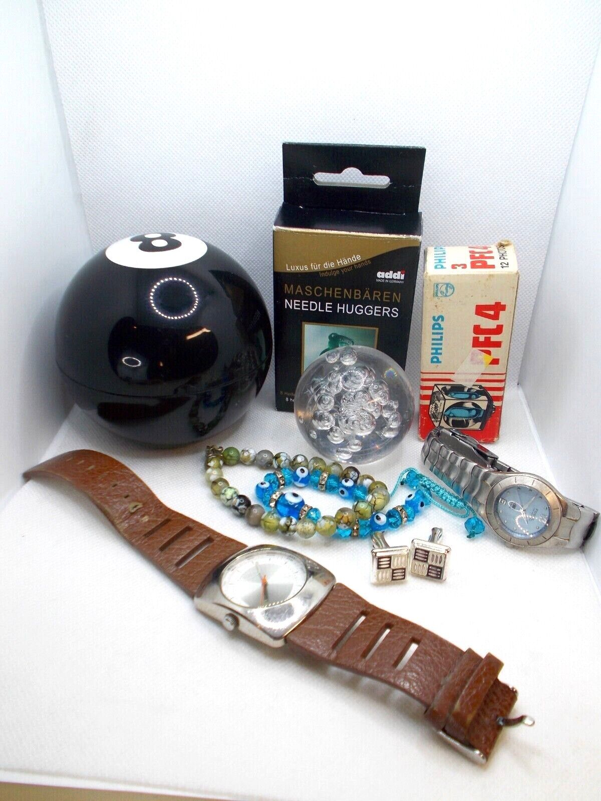 Vintage-Now Junk Drawer Lot Mixed Collectible 8 ball watch addi