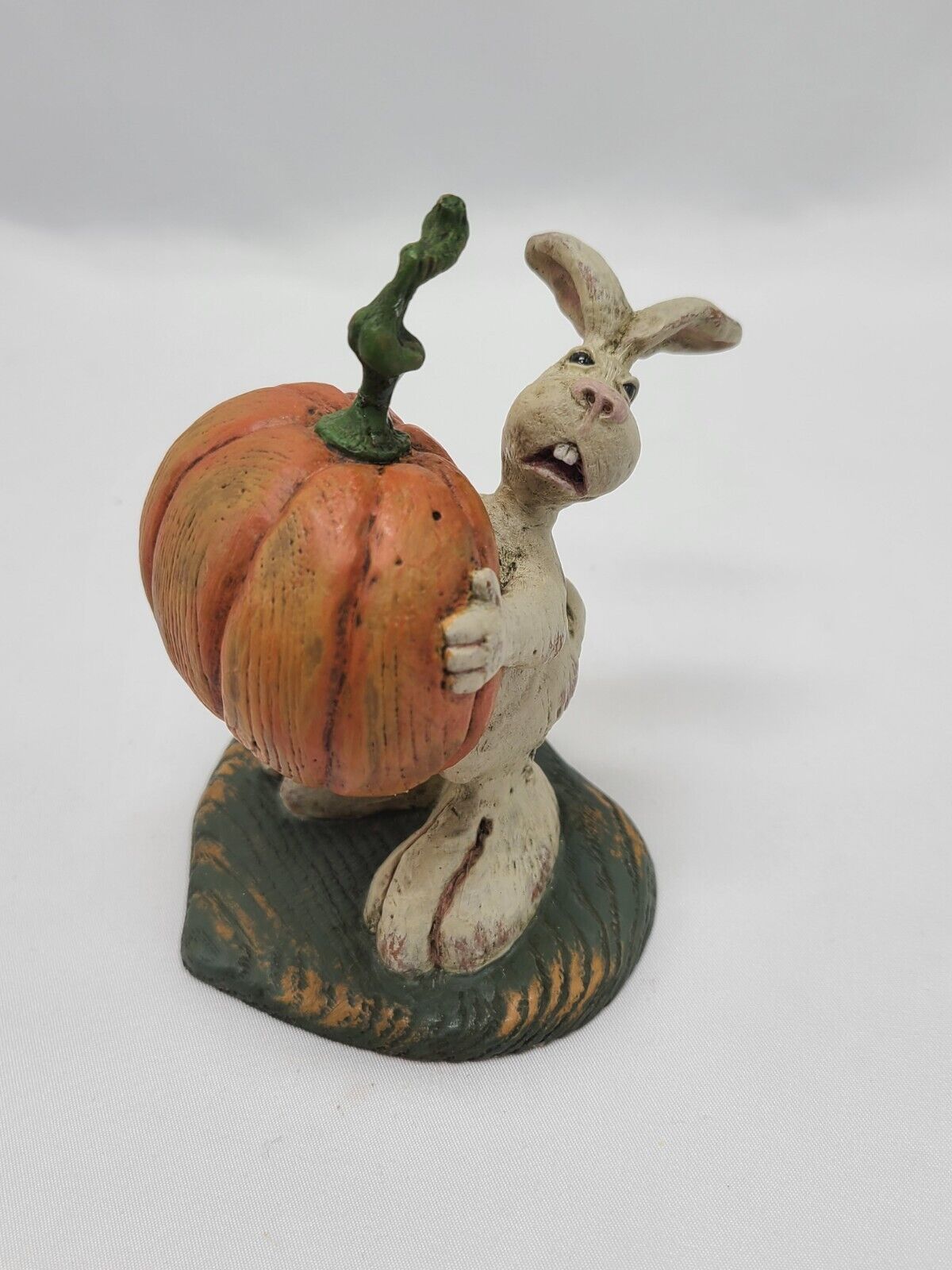 American Chestnut Folk Art Pixie's Pumpkin (Repaired Stem) Rabbit Figurine