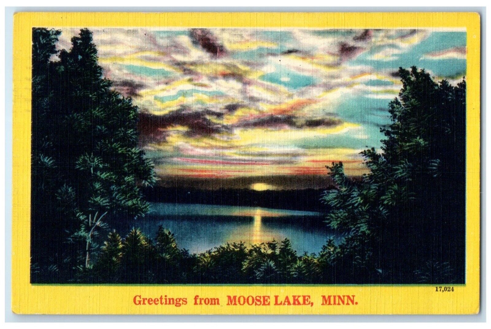 1952 Greetings Exterior Sunset Moose Lake Minnesota MN Vintage Antique Postcard