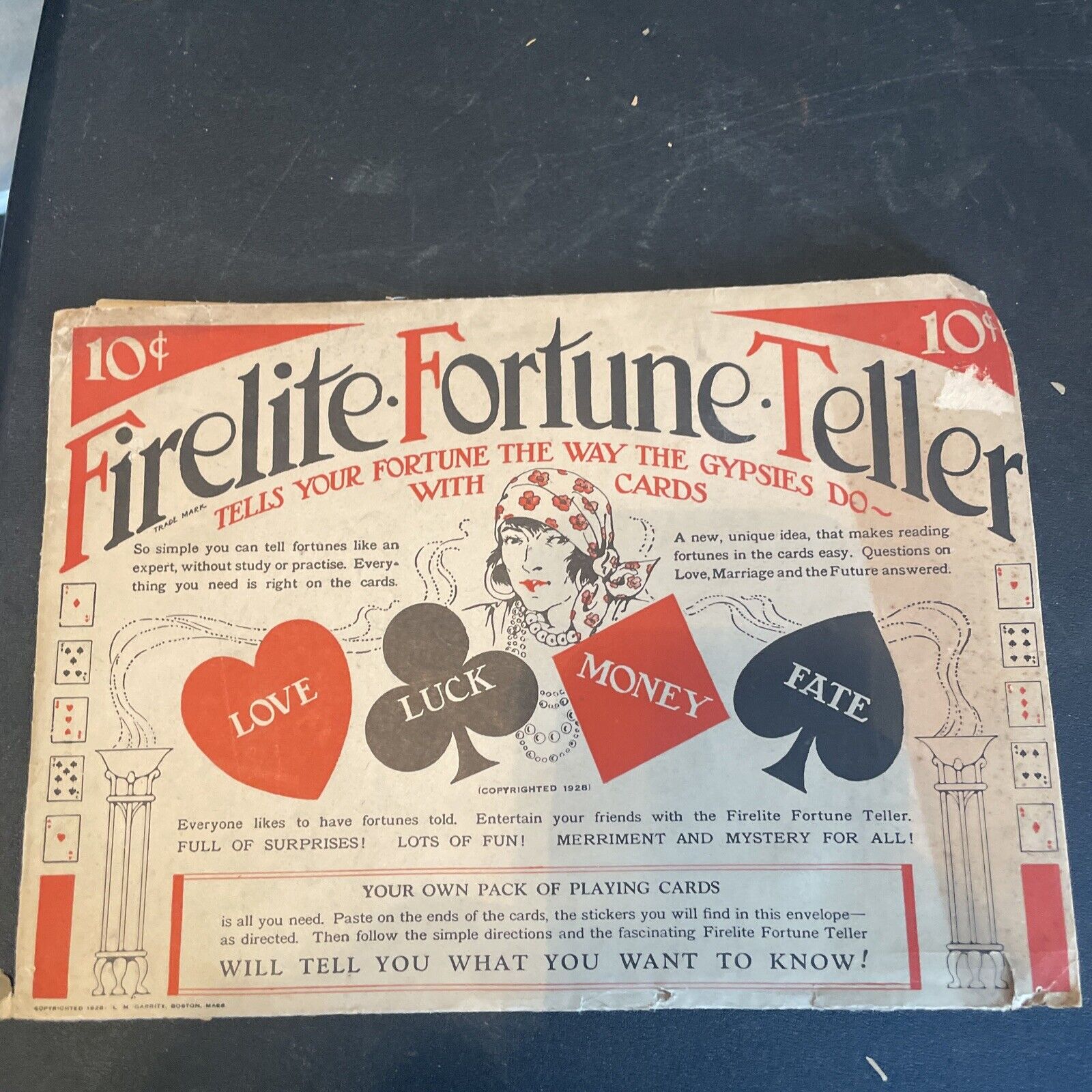 Firelite Fortune Teller Vintage Playing Card Game 1928 - Damaged