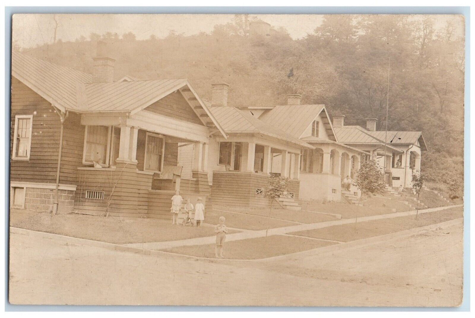 c1910's Craftsman House Porch Children Tricycle RPPC Photo Postcard