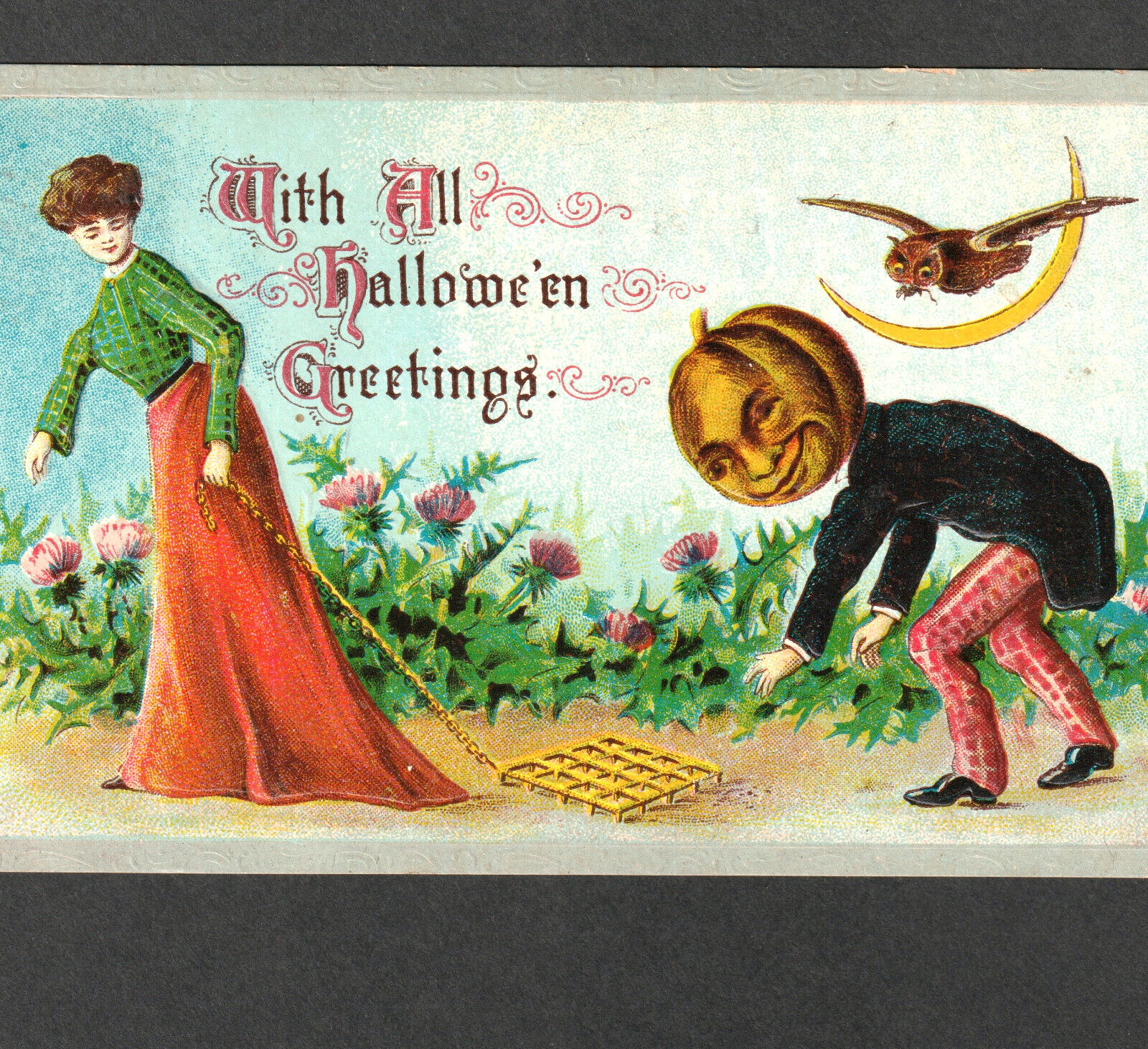 With All Halloween Greetings 1910 JOL Goblin Gottschalk 2243 / 2097 Owl PostCard