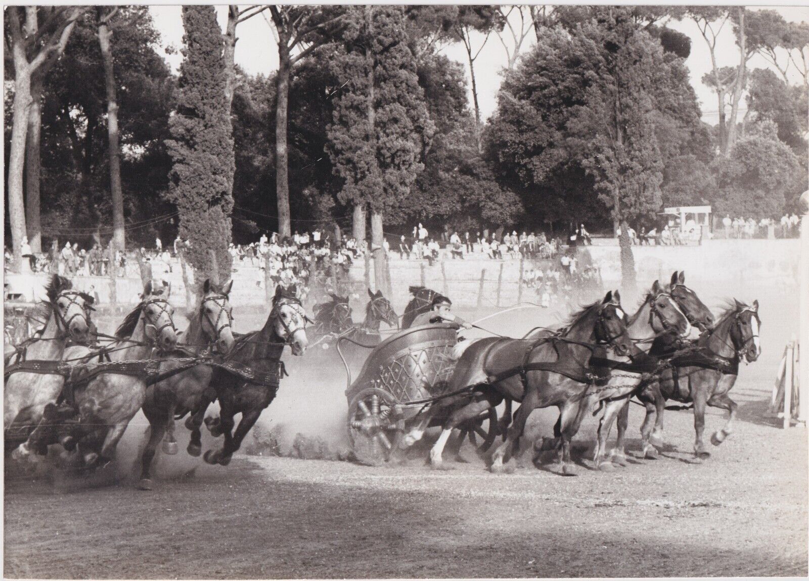 CHARIOTS RACING IN BORGHESE GARDENS * Vintage ROME 1966 ITALIAN photo * ITALY