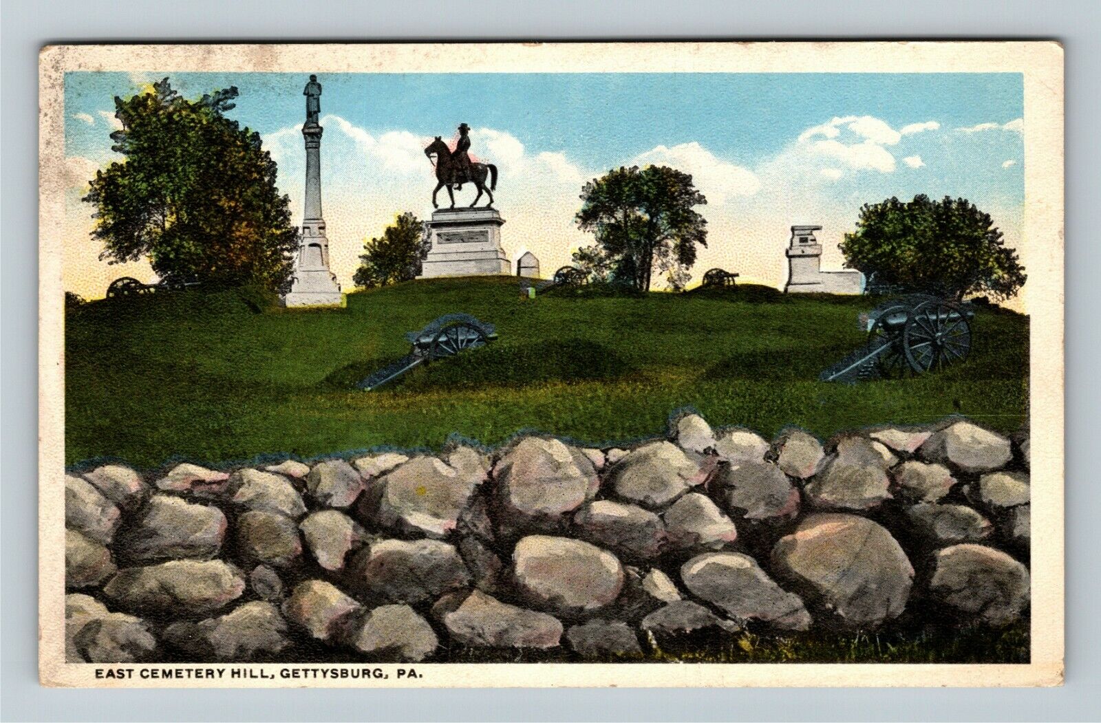 Gettysburg Pennsylvania, EAST CEMETERY HILL Vintage Souvenir Postcard