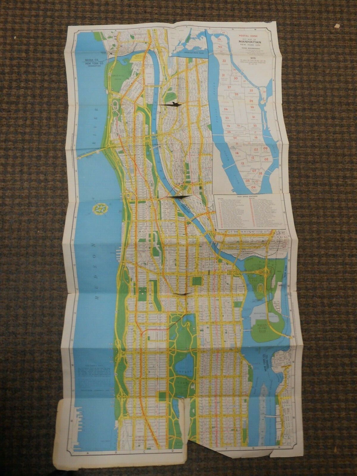 Hagstrom\'s 1950\'s Postal Zone Map Of Manhattan