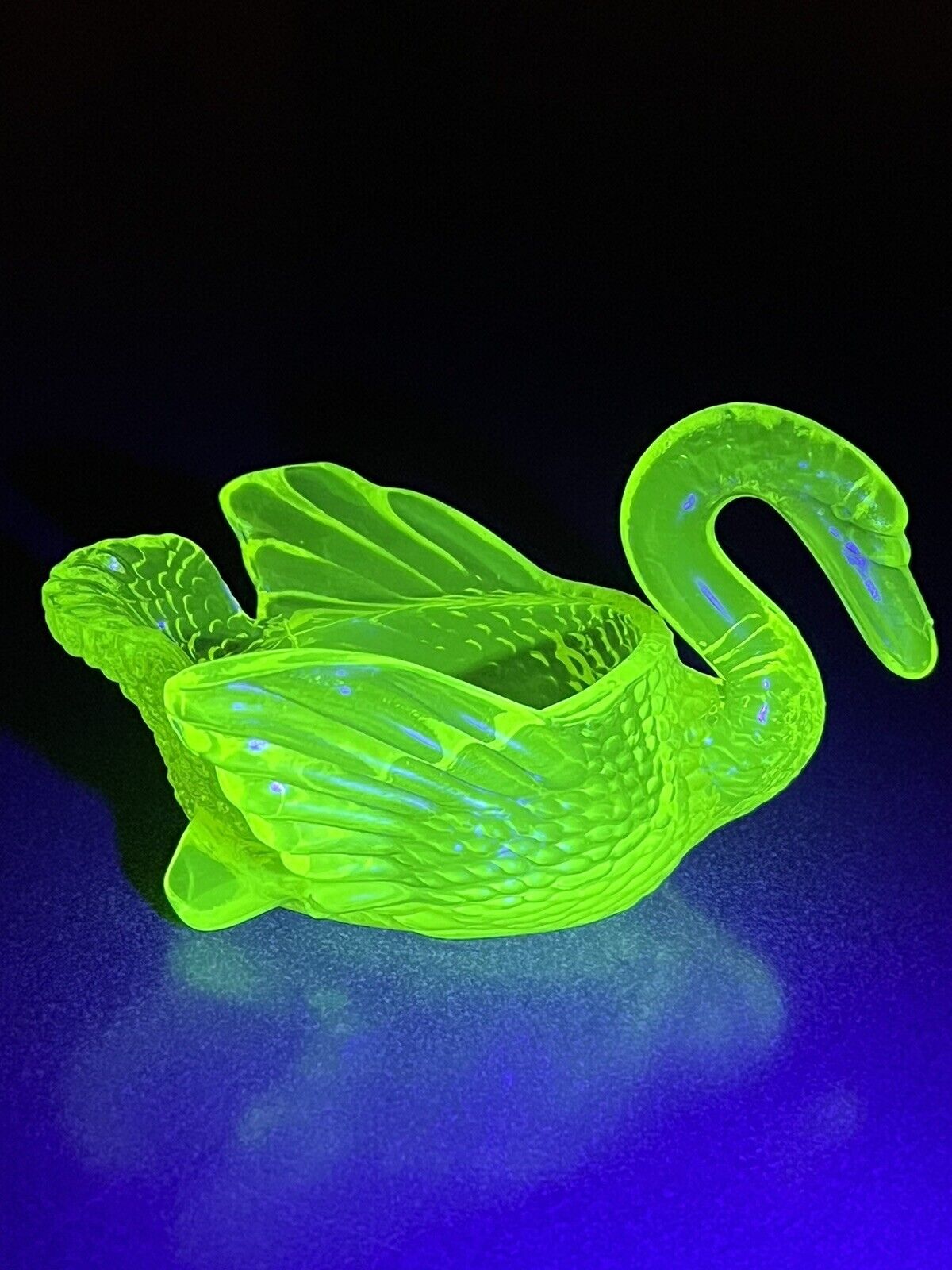 Vintage Yellow Vaseline Uranium Glass Swan-Glows