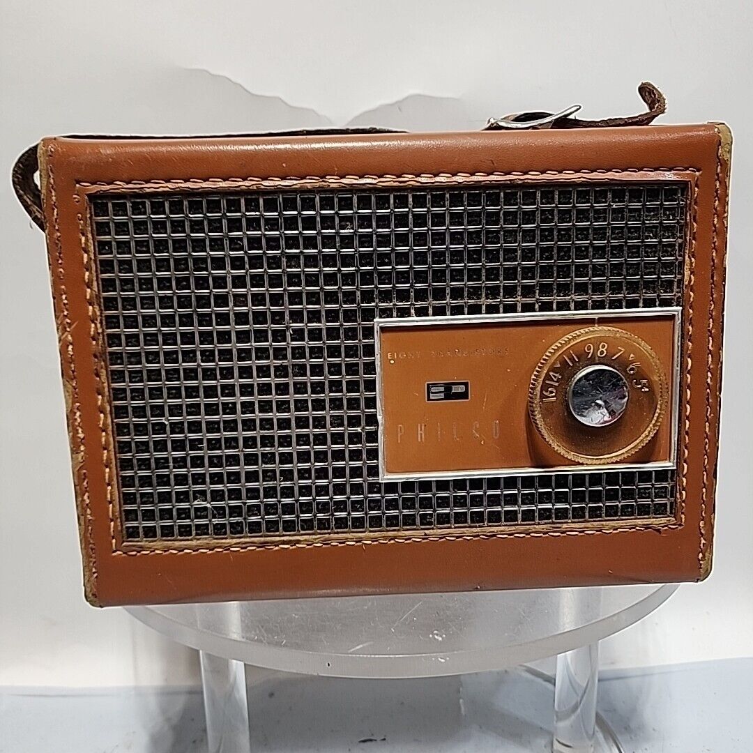 1960s PHILCO Model T-802-124 Transistor Portable Radio Leather Wrapped Very Nice